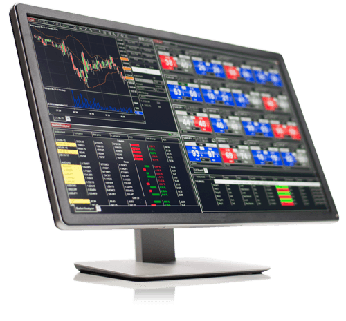 Interfaz de NinjaTrader en monitor (gráficos y herramientas)
